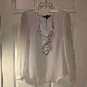 Women’s White House Black Market White Blouse with Ruffle Accent Size 2
